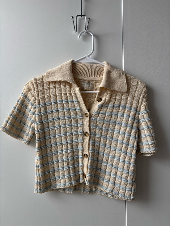 Urban Outfitters Tops - UO Cream & Light Blue Knit Button-Up Collared Top